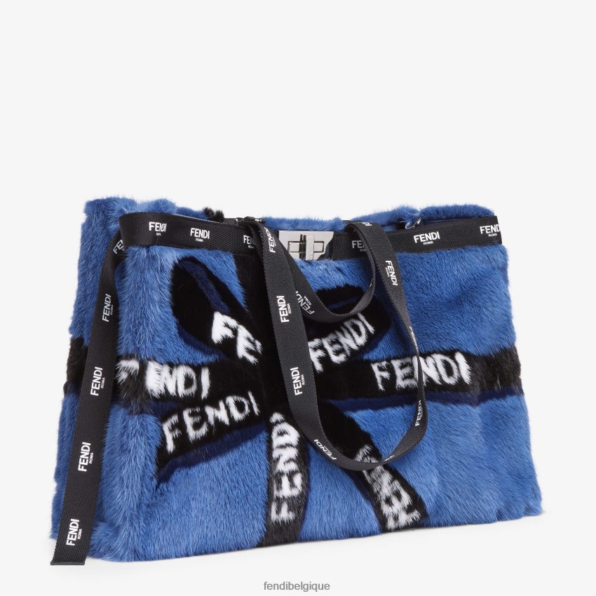 accessoires Fendi cabas en vison avec incrustation de ruban bleu femmes 8X8J2J774 Fendi Lunette De Soleil