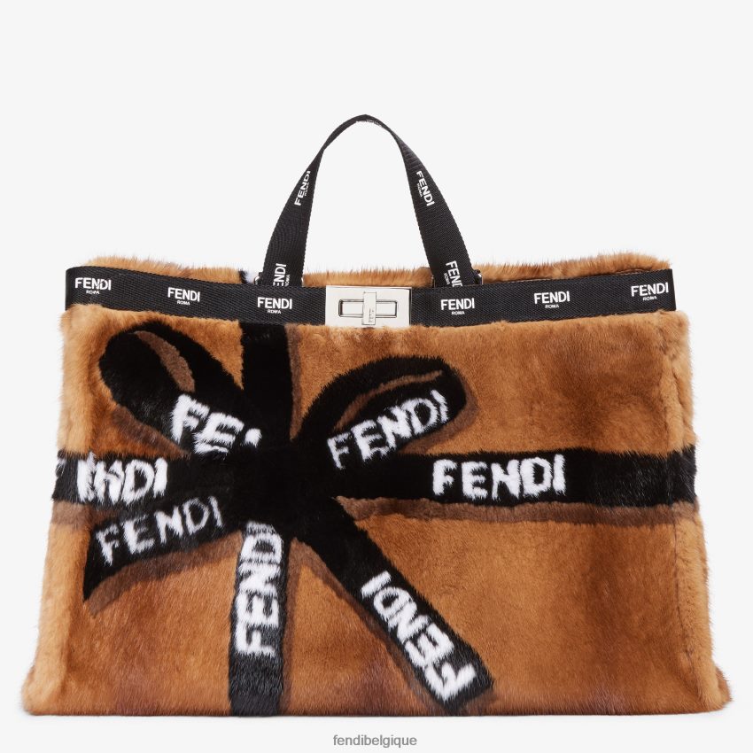 accessoires Fendi cabas en vison avec incrustation de ruban brun femmes 8X8J2J761 Fendi Belgique