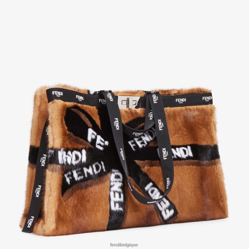 accessoires Fendi cabas en vison avec incrustation de ruban brun femmes 8X8J2J761 Fendi Belgique