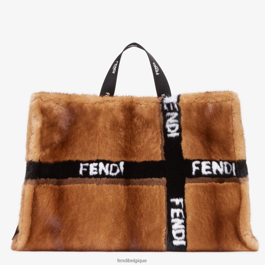 accessoires Fendi cabas en vison avec incrustation de ruban brun femmes 8X8J2J761 Fendi Belgique
