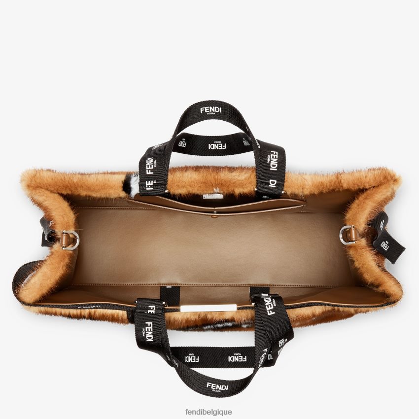 accessoires Fendi cabas en vison avec incrustation de ruban brun femmes 8X8J2J761 Fendi Belgique