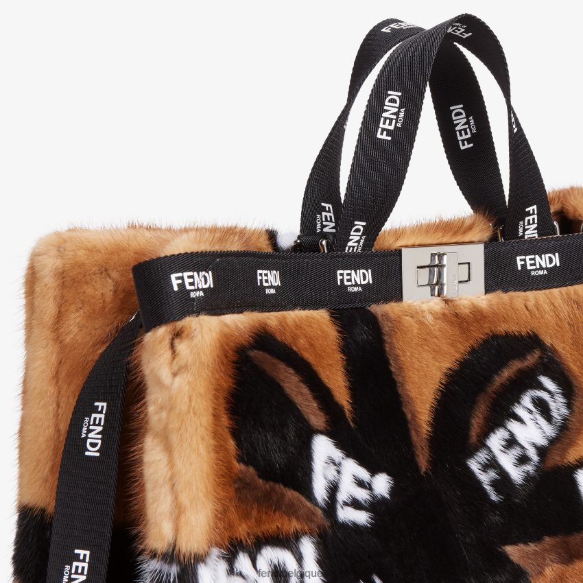 accessoires Fendi cabas en vison avec incrustation de ruban brun femmes 8X8J2J761 Fendi Belgique