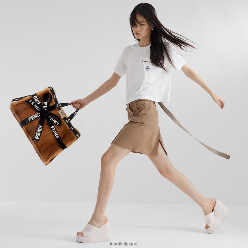 accessoires Fendi cabas en vison avec incrustation de ruban brun femmes 8X8J2J761 Fendi Belgique