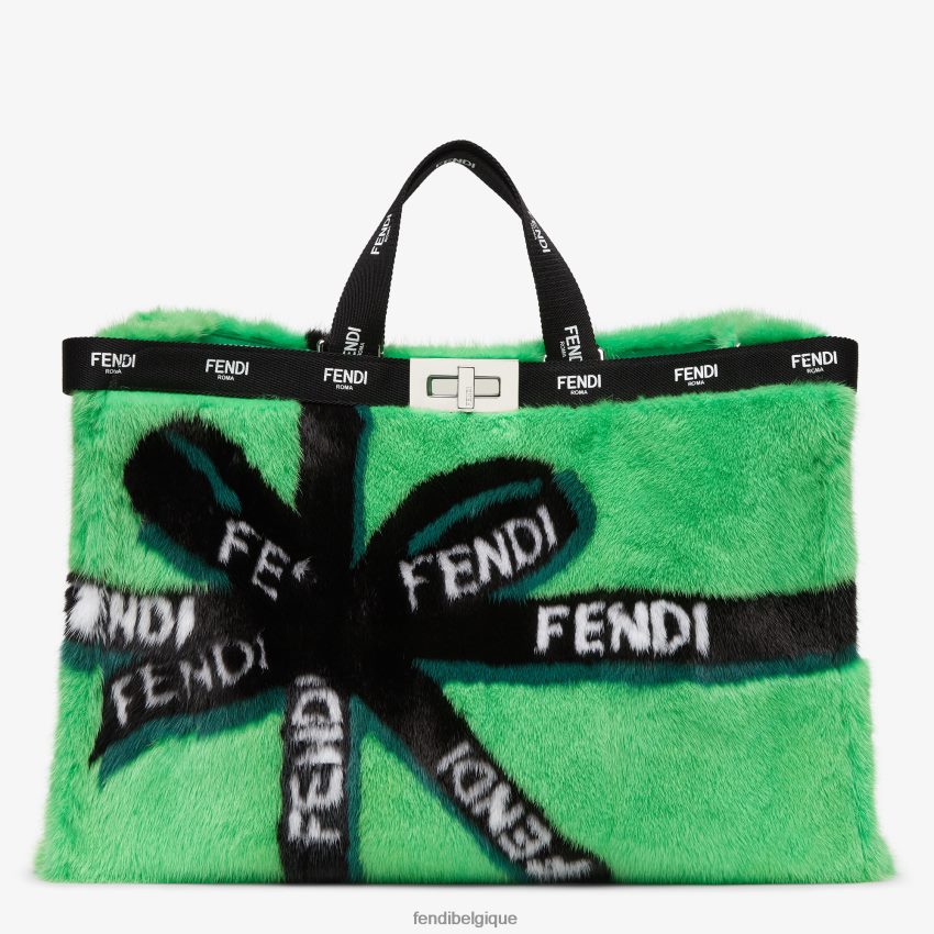 accessoires Fendi cabas en vison avec incrustation de ruban vert femmes 8X8J2J760 Fendi Sac