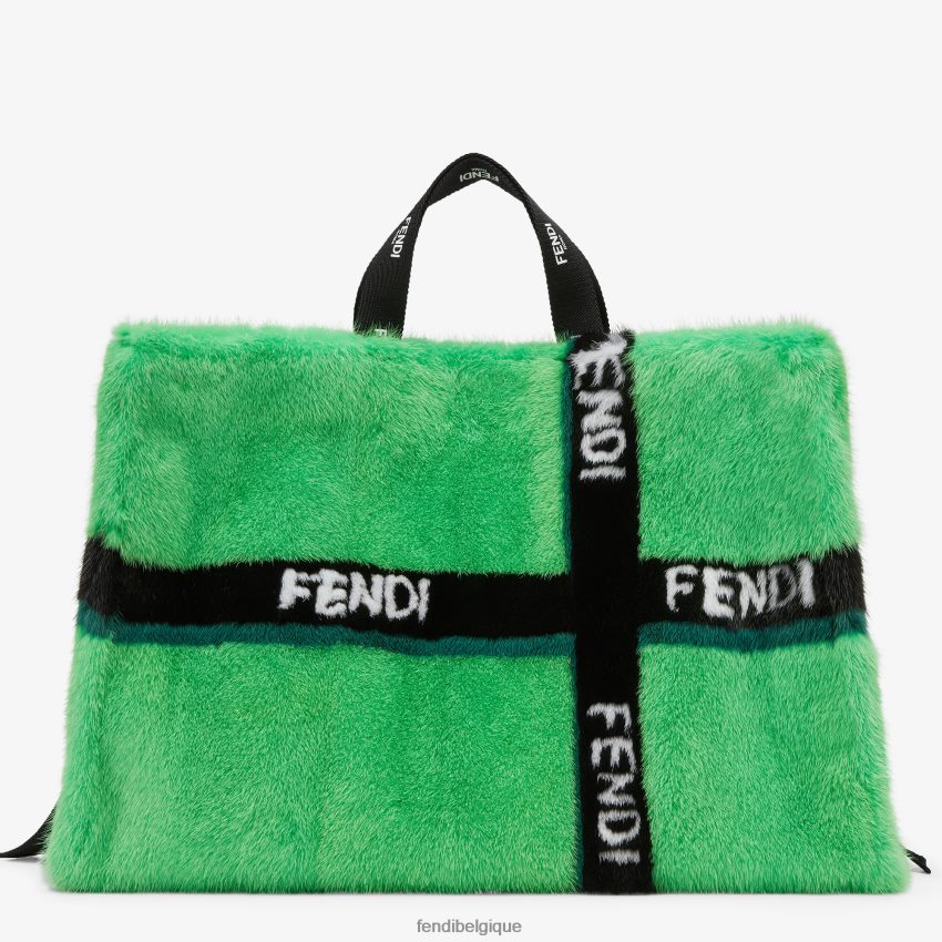accessoires Fendi cabas en vison avec incrustation de ruban vert femmes 8X8J2J760 Fendi Sac