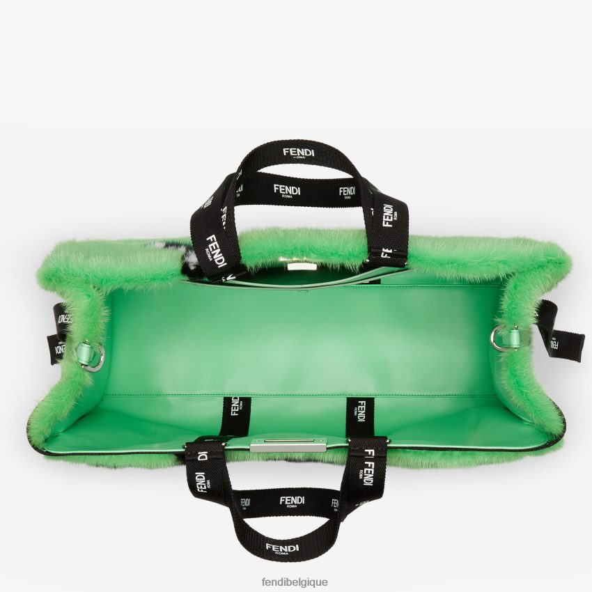 accessoires Fendi cabas en vison avec incrustation de ruban vert femmes 8X8J2J760 Fendi Sac