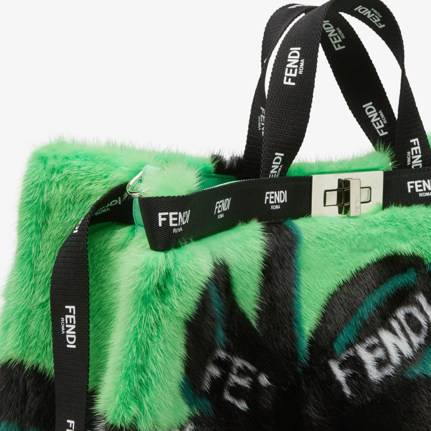 accessoires Fendi cabas en vison avec incrustation de ruban vert femmes 8X8J2J760 Fendi Sac
