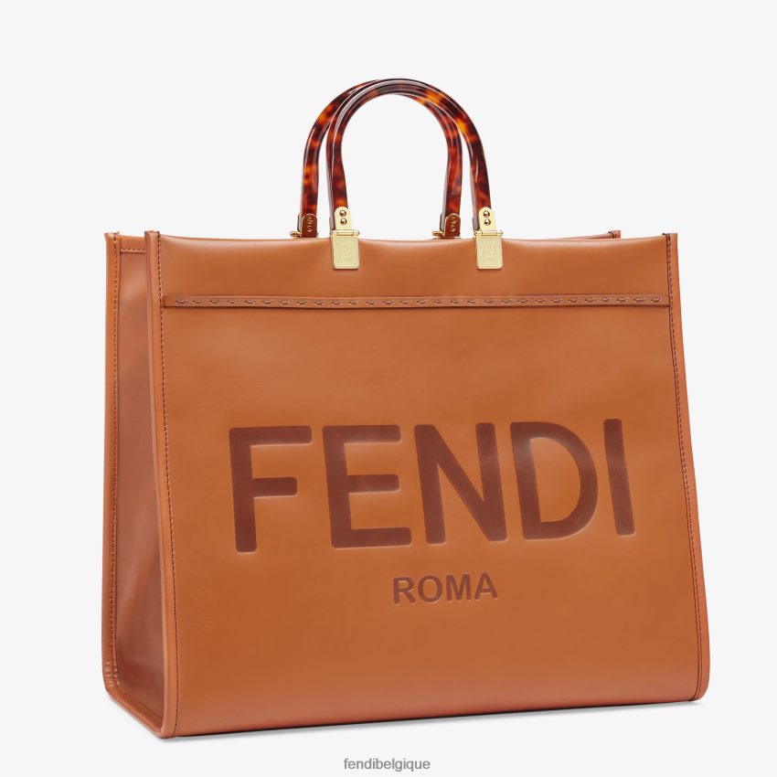 accessoires Fendi grand cabas en cuir sunshine brun femmes 8X8J2J524 Fendi Belgique