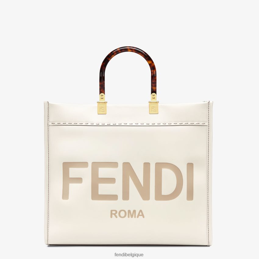 accessoires Fendi sac cabas Sunshine en cuir moyen blanc femmes 8X8J2J643 Fendi Sac