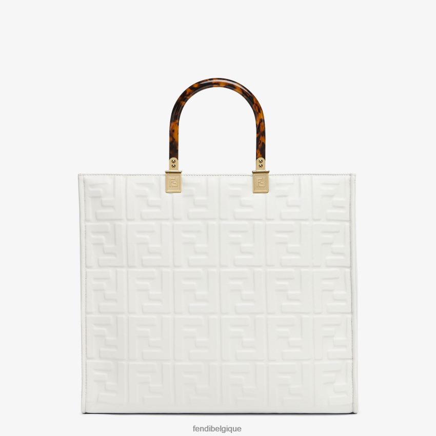 accessoires Fendi sac cabas Sunshine en cuir moyen blanc femmes 8X8J2J764 Fendi Belgique