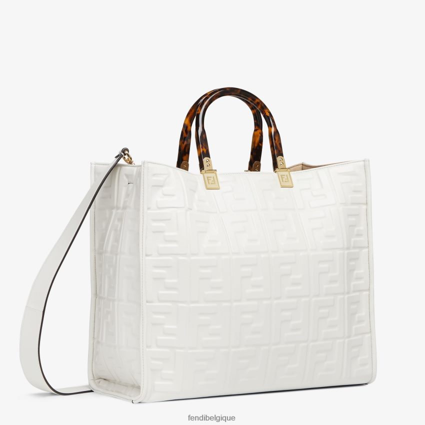 accessoires Fendi sac cabas Sunshine en cuir moyen blanc femmes 8X8J2J764 Fendi Belgique