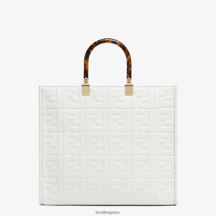 accessoires Fendi sac cabas Sunshine en cuir moyen blanc femmes 8X8J2J764 Fendi Belgique