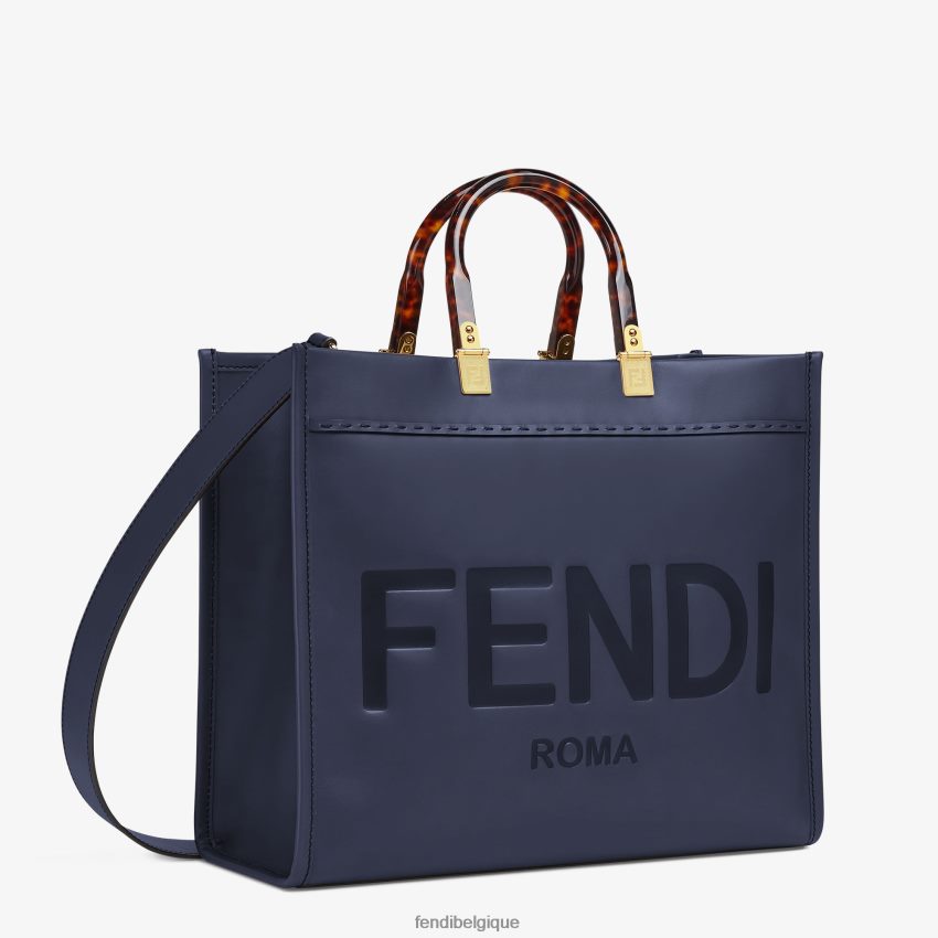 accessoires Fendi sac cabas Sunshine en cuir moyen bleu femmes 8X8J2J869 Fendi Belgique