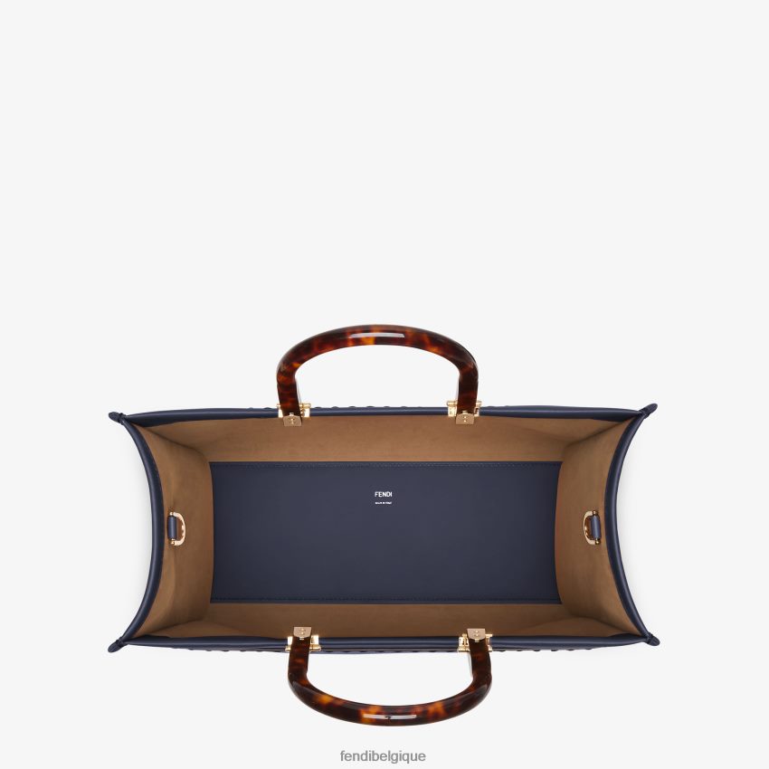 accessoires Fendi sac cabas Sunshine en cuir moyen bleu femmes 8X8J2J869 Fendi Belgique