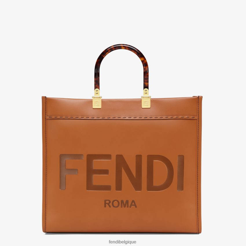 accessoires Fendi sac cabas Sunshine en cuir moyen brun femmes 8X8J2J523 Fendi Sac