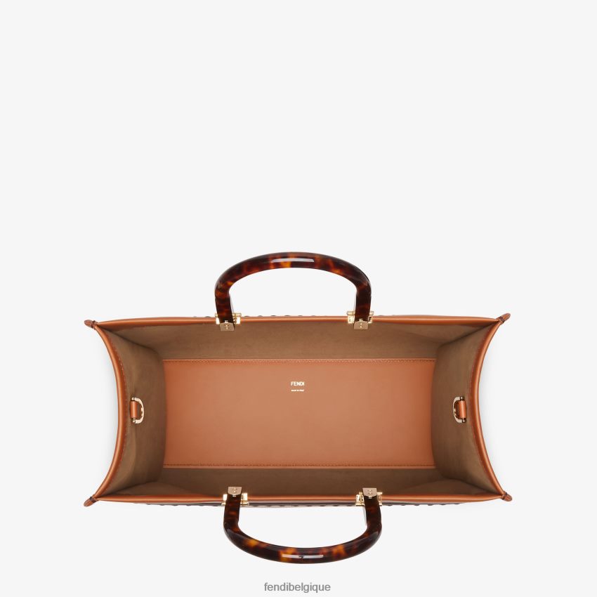 accessoires Fendi sac cabas Sunshine en cuir moyen brun femmes 8X8J2J523 Fendi Sac