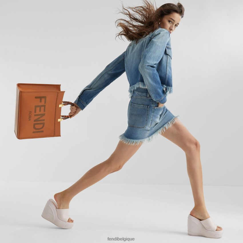 accessoires Fendi sac cabas Sunshine en cuir moyen brun femmes 8X8J2J523 Fendi Sac