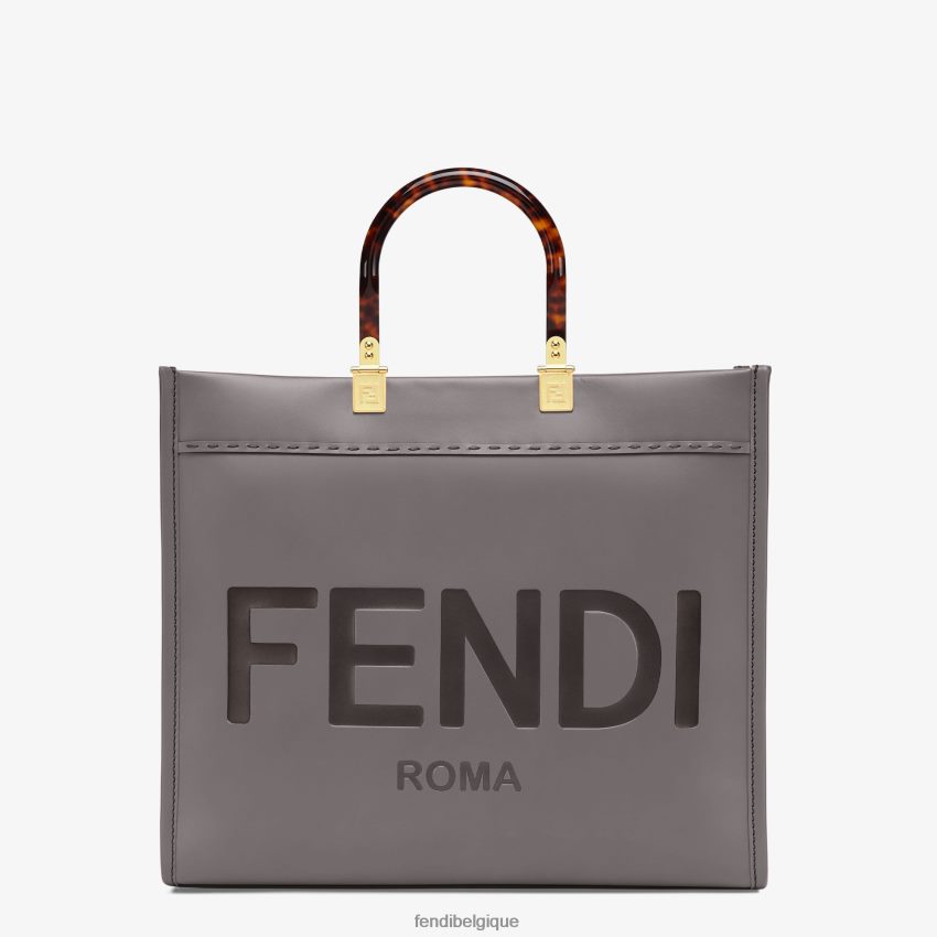 accessoires Fendi sac cabas Sunshine en cuir moyen gris femmes 8X8J2J884 Fendi Belgique