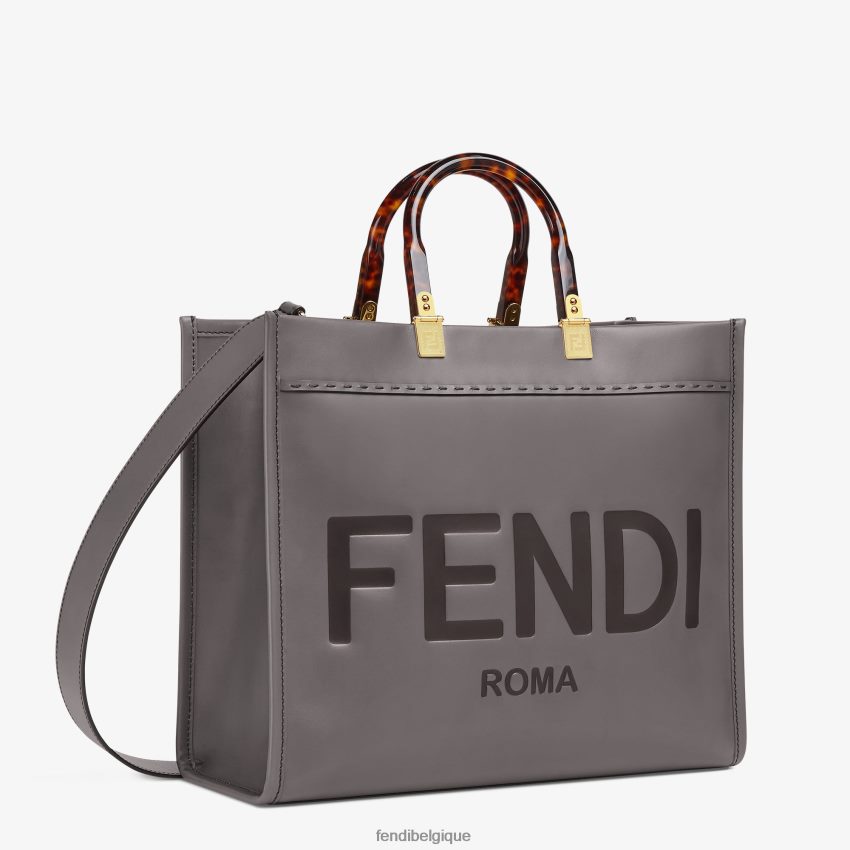 accessoires Fendi sac cabas Sunshine en cuir moyen gris femmes 8X8J2J884 Fendi Belgique