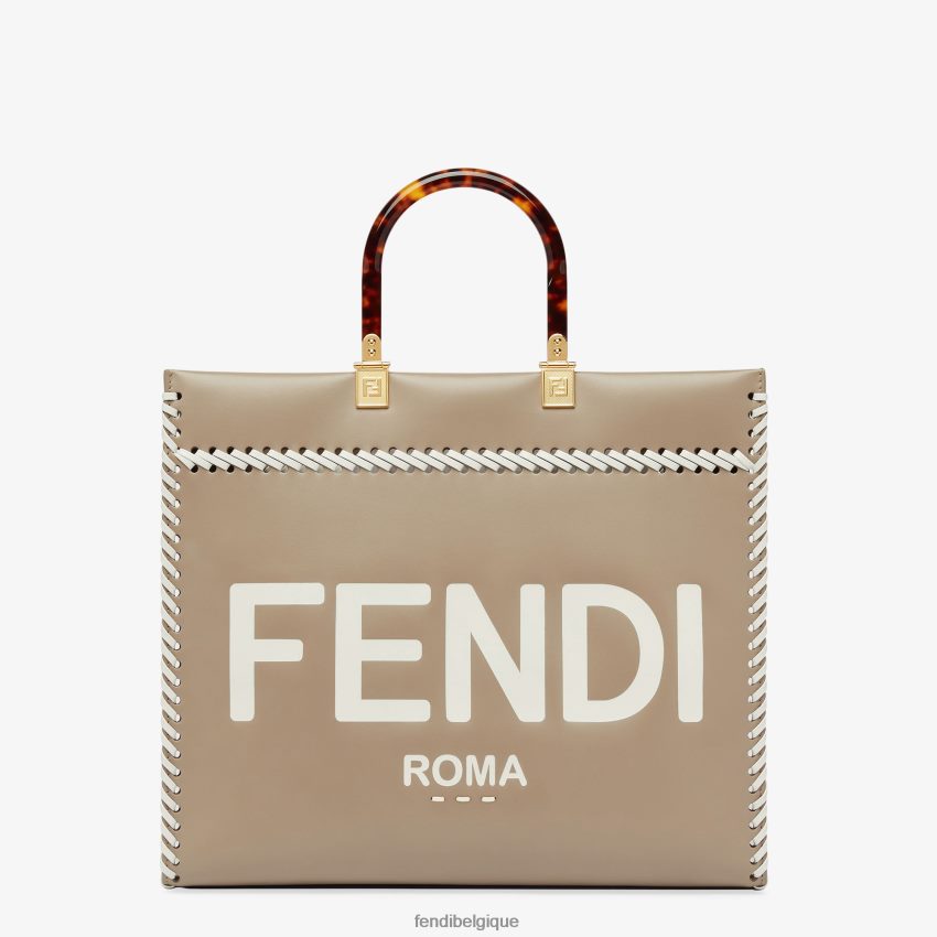accessoires Fendi sac cabas en cuir tourterelle avec filetage contrasté multicolore femmes 8X8J2J652 Fendi Sac