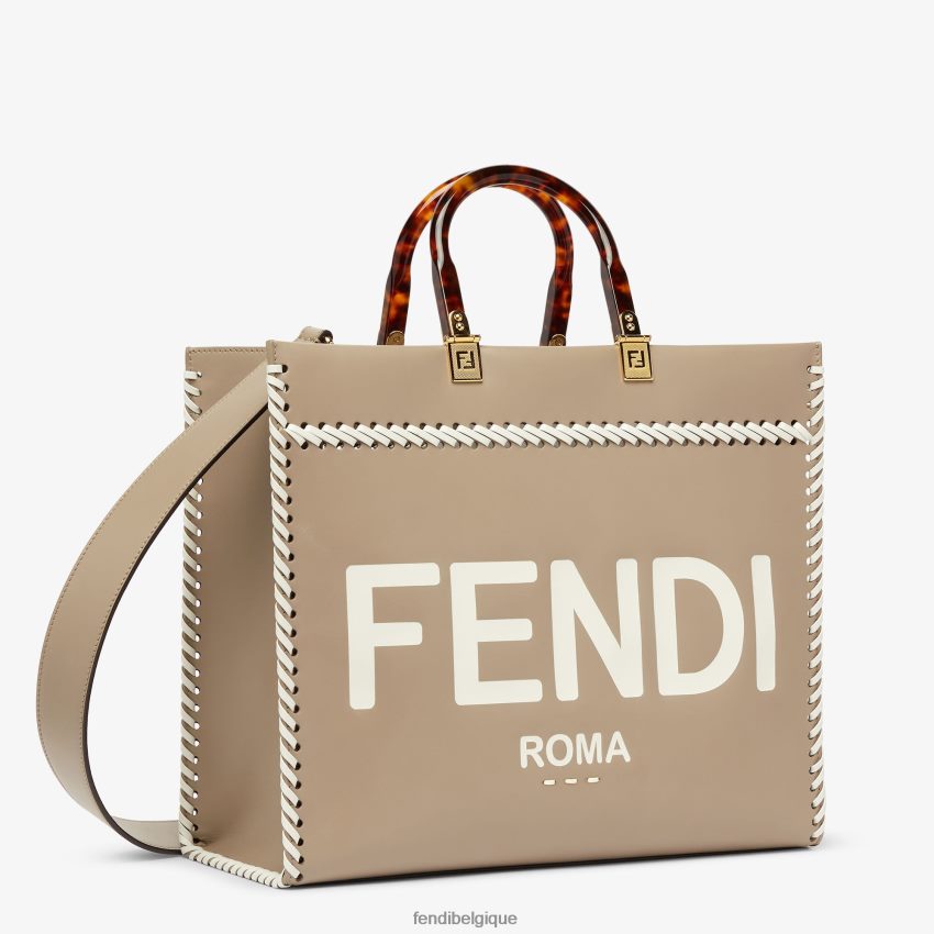 accessoires Fendi sac cabas en cuir tourterelle avec filetage contrasté multicolore femmes 8X8J2J652 Fendi Sac