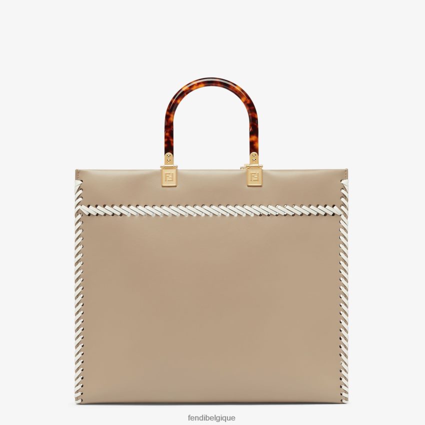 accessoires Fendi sac cabas en cuir tourterelle avec filetage contrasté multicolore femmes 8X8J2J652 Fendi Sac