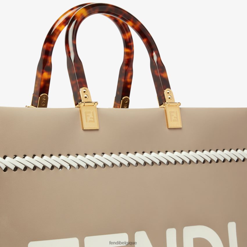 accessoires Fendi sac cabas en cuir tourterelle avec filetage contrasté multicolore femmes 8X8J2J652 Fendi Sac