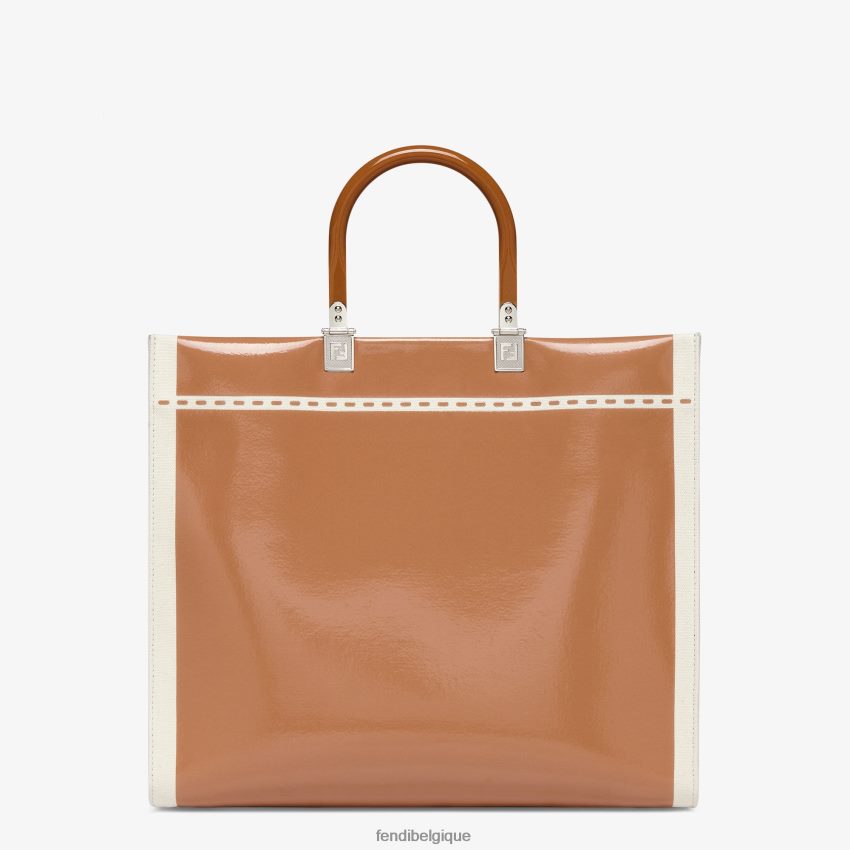 accessoires Fendi sac cabas en toile et cuir verni brun femmes 8X8J2J742 Fendi Sac