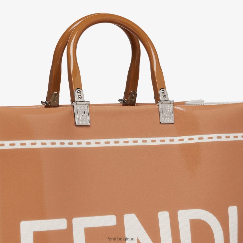 accessoires Fendi sac cabas en toile et cuir verni brun femmes 8X8J2J742 Fendi Sac