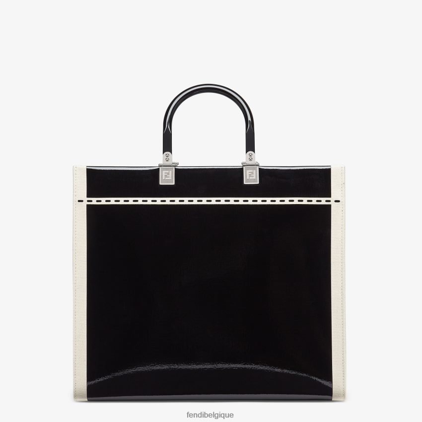 accessoires Fendi sac cabas en toile et cuir verni noir femmes 8X8J2J740 Fendi Belgique