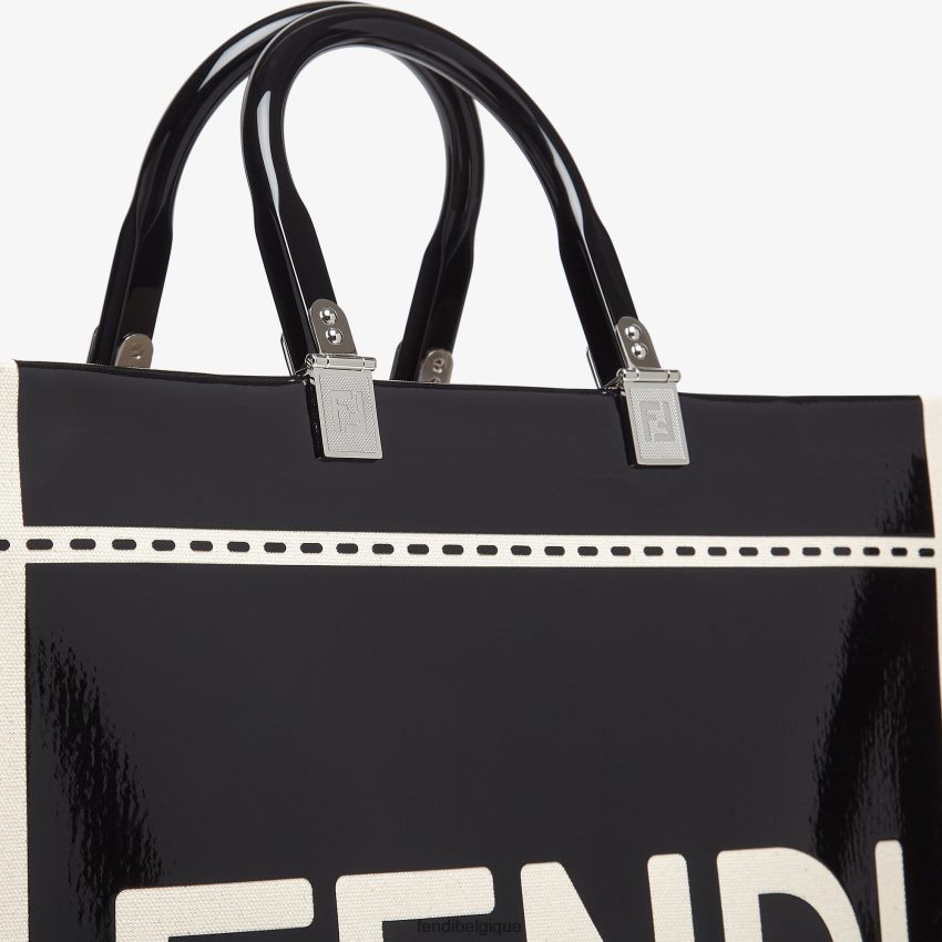 accessoires Fendi sac cabas en toile et cuir verni noir femmes 8X8J2J740 Fendi Belgique