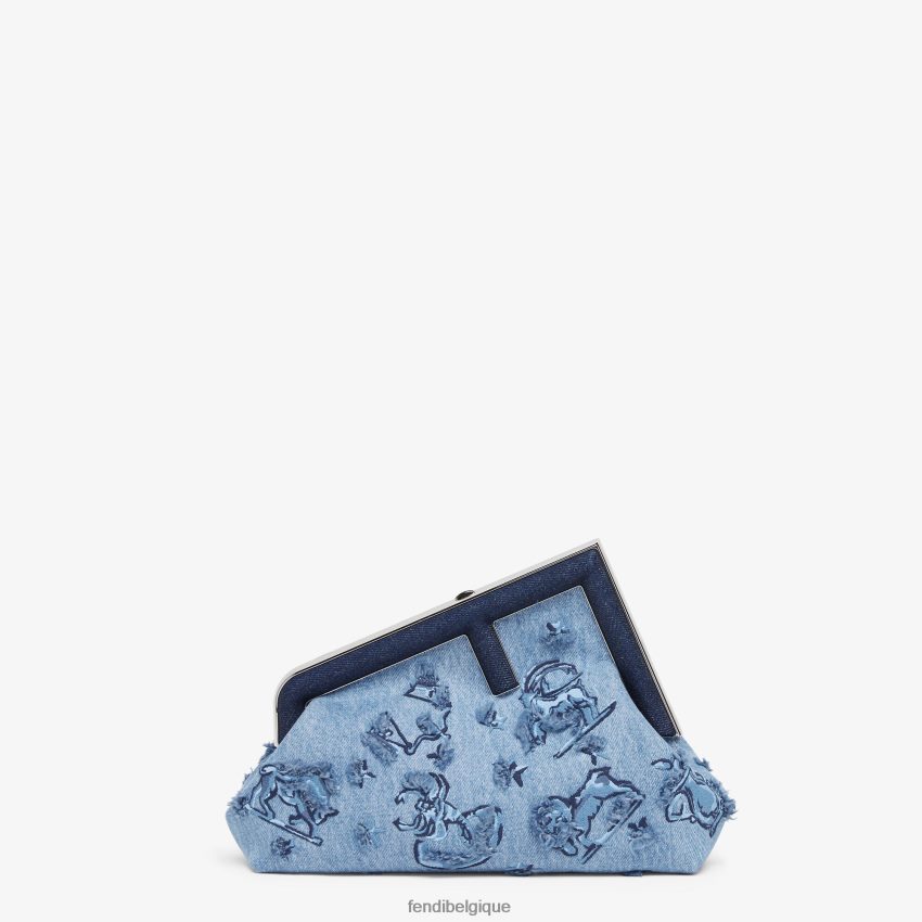 accessoires Fendi sac en jean avec broderie astrologie bleu clair femmes 8X8J2J634 Fendi Sac