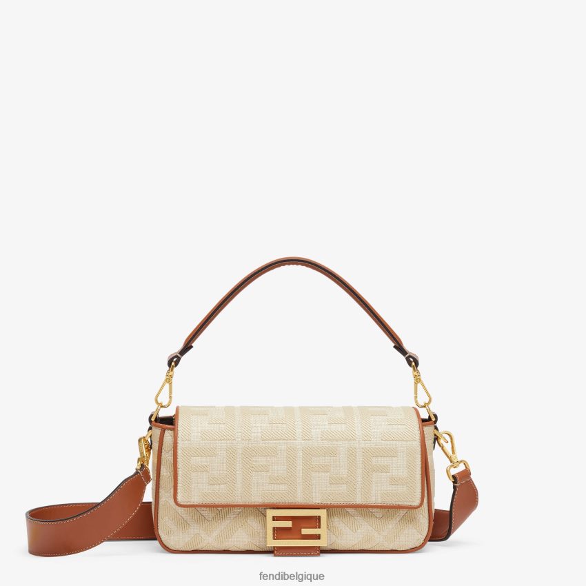 accessoires Fendi sac en paille naturelle avec broderie ff beige femmes 8X8J2J565 Fendi Sac