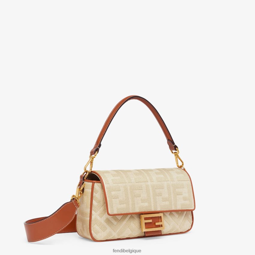 accessoires Fendi sac en paille naturelle avec broderie ff beige femmes 8X8J2J565 Fendi Sac