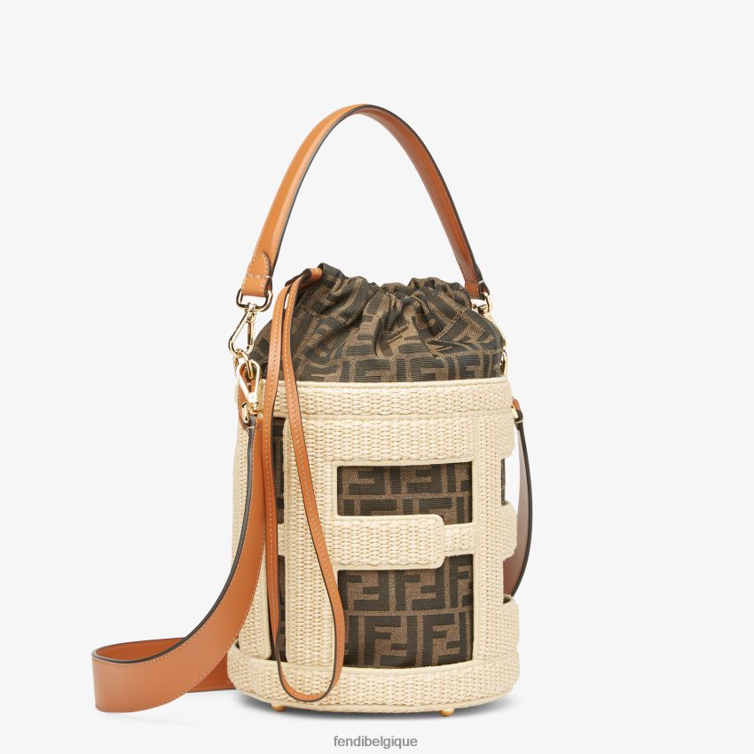 accessoires Fendi sac en paille naturelle et tissu ff beige femmes 8X8J2J604 Fendi Sac