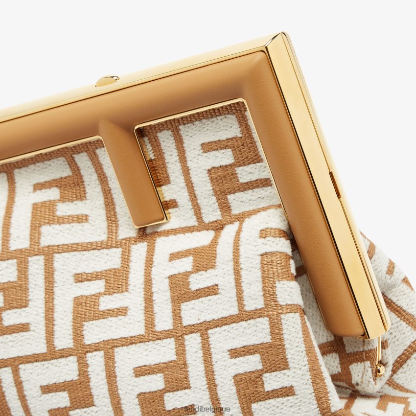 accessoires Fendi sac en raphia avec motif ff en tissu tapisserie blanc femmes 8X8J2J598 Fendi Sac