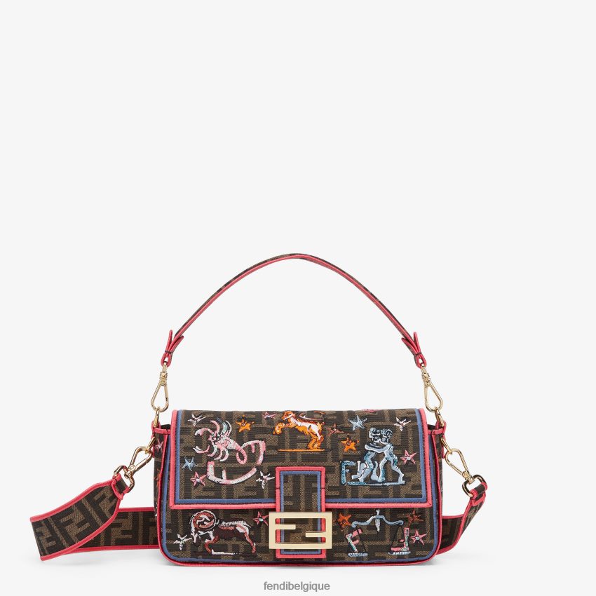 accessoires Fendi sac en tissu ff avec broderie astrologie brun femmes 8X8J2J631 Fendi Sac