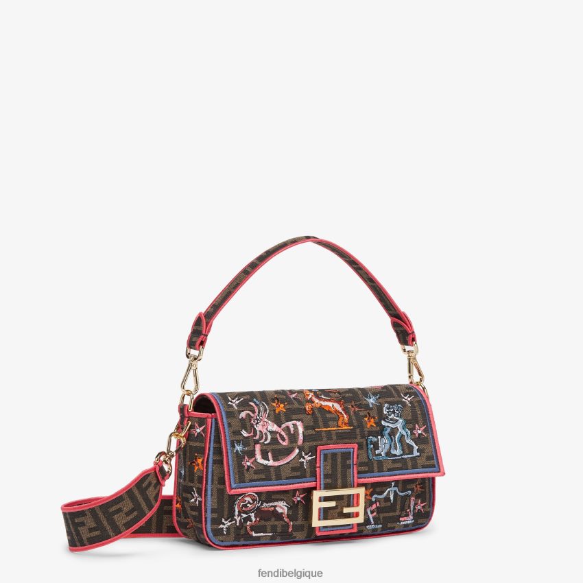 accessoires Fendi sac en tissu ff avec broderie astrologie brun femmes 8X8J2J631 Fendi Sac