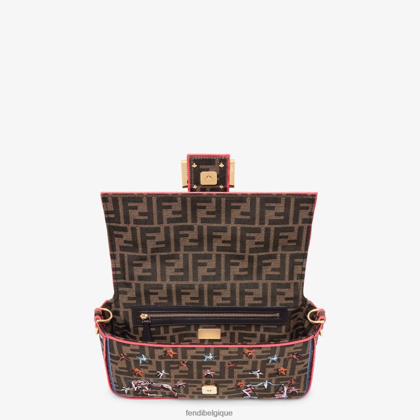 accessoires Fendi sac en tissu ff avec broderie astrologie brun femmes 8X8J2J631 Fendi Sac