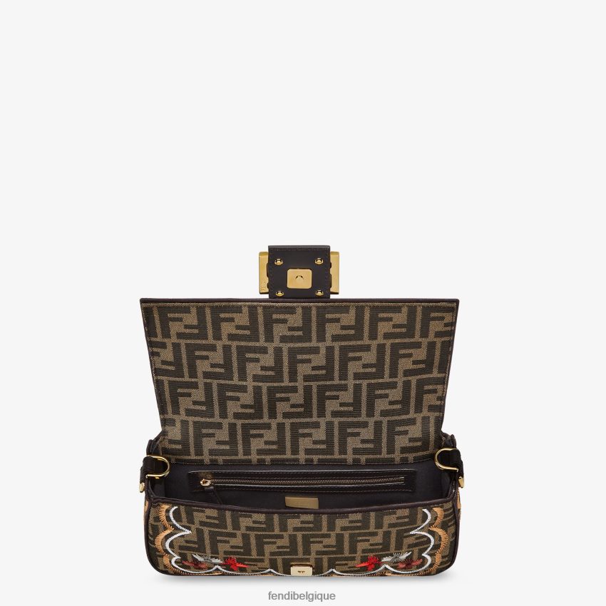 accessoires Fendi sac ff en tissu jacquard avec broderie florale brun femmes 8X8J2J583 Fendi Sac