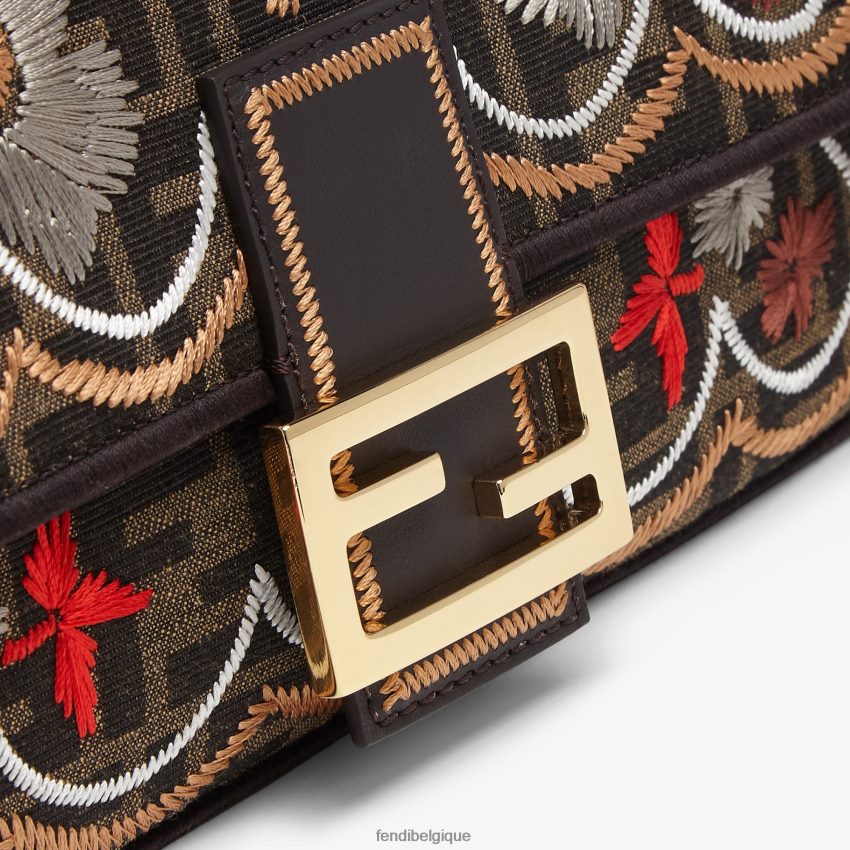 accessoires Fendi sac ff en tissu jacquard avec broderie florale brun femmes 8X8J2J583 Fendi Sac