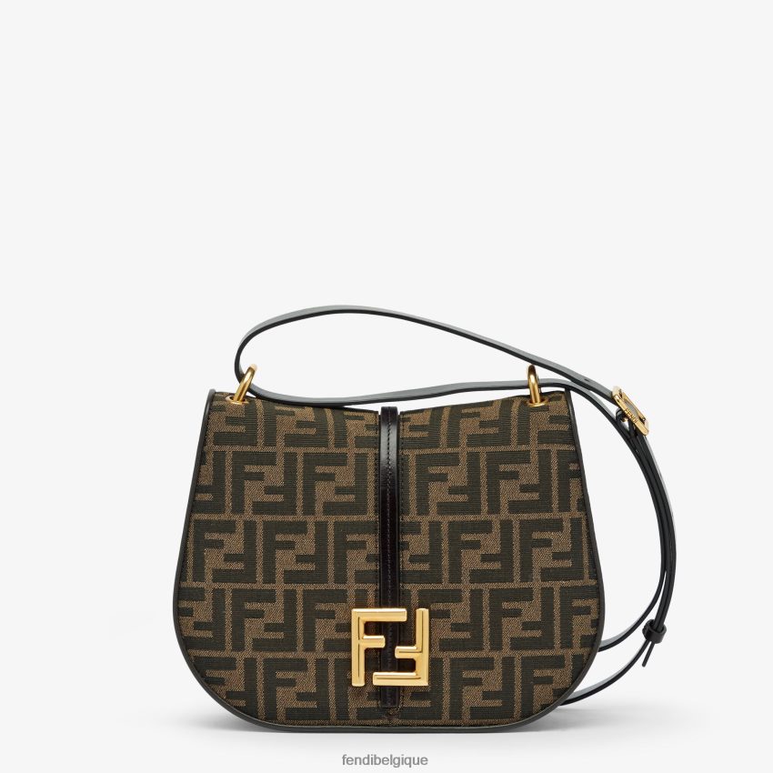 accessoires Fendi sac ff en tissu jacquard et cuir brun femmes 8X8J2J515 Fendi Belgique