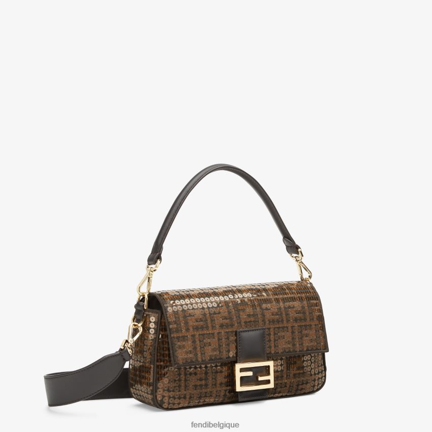 accessoires Fendi sac ff en tissu jacquard à paillettes brun femmes 8X8J2J544 Fendi Sac