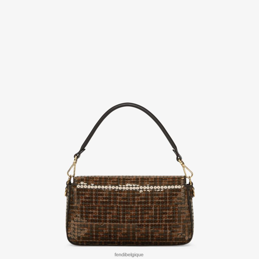 accessoires Fendi sac ff en tissu jacquard à paillettes brun femmes 8X8J2J544 Fendi Sac