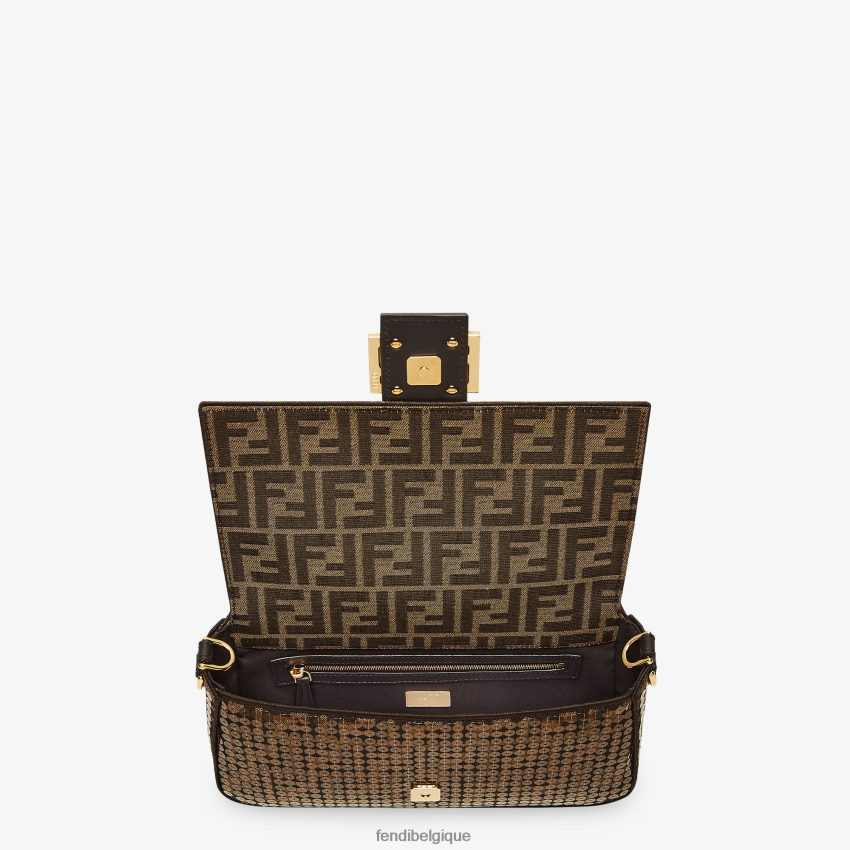 accessoires Fendi sac ff en tissu jacquard à paillettes brun femmes 8X8J2J544 Fendi Sac