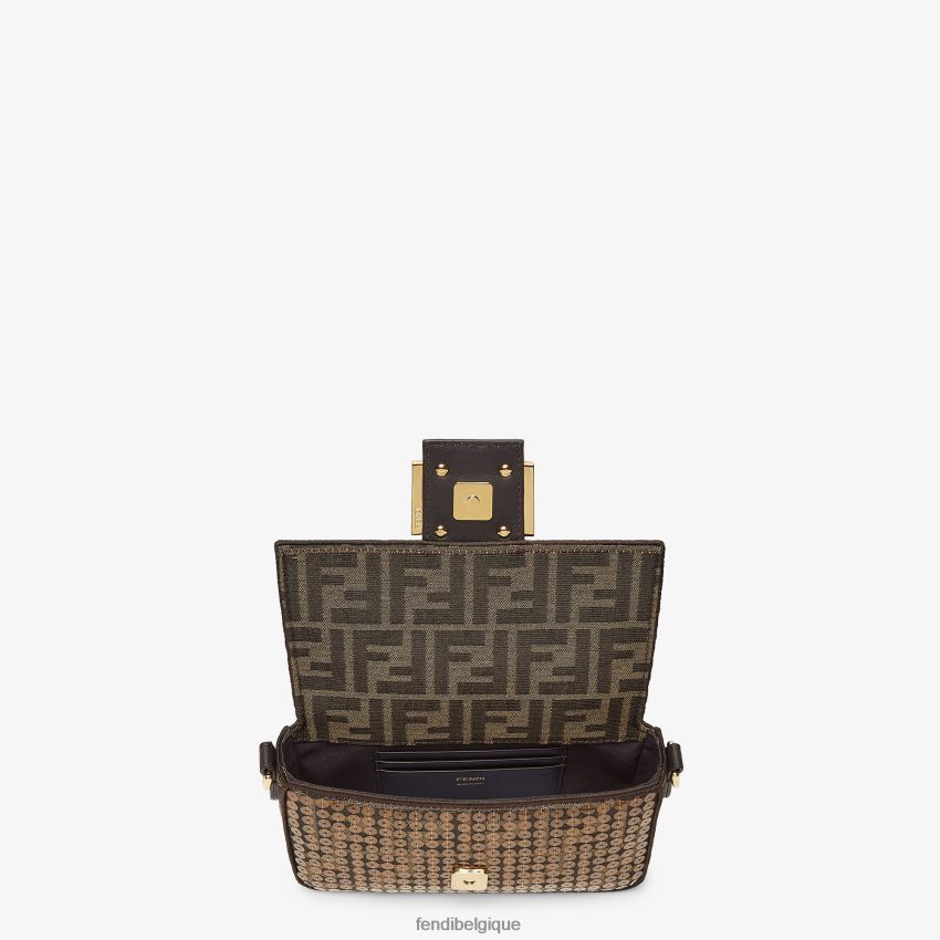accessoires Fendi sac ff en tissu jacquard à paillettes brun femmes 8X8J2J545 Fendi Belgique