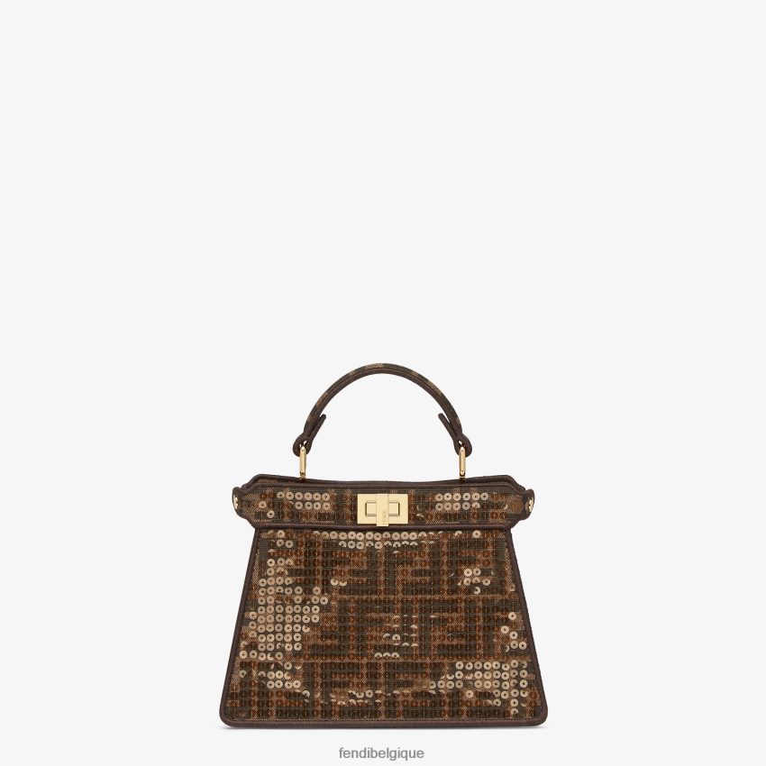 accessoires Fendi sac ff en tissu jacquard à paillettes brun femmes 8X8J2J560 Fendi Belgique
