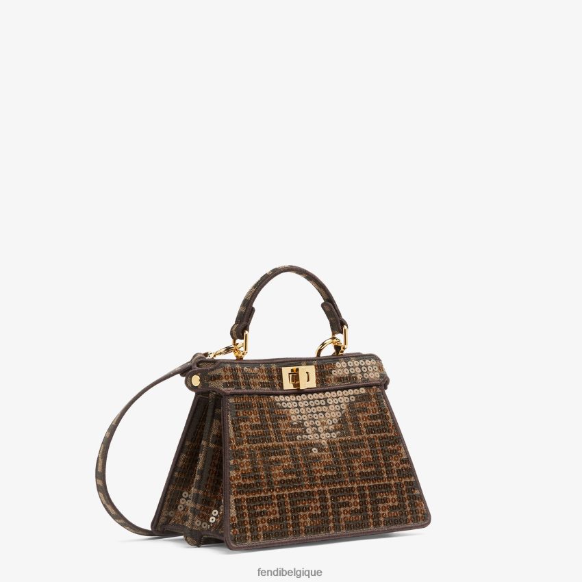 accessoires Fendi sac ff en tissu jacquard à paillettes brun femmes 8X8J2J560 Fendi Belgique