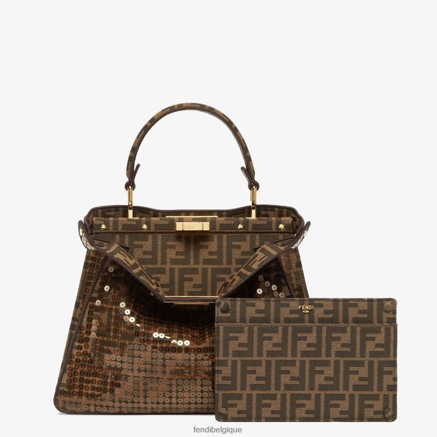accessoires Fendi sac ff en tissu jacquard à paillettes brun femmes 8X8J2J561 Fendi Lunette De Soleil