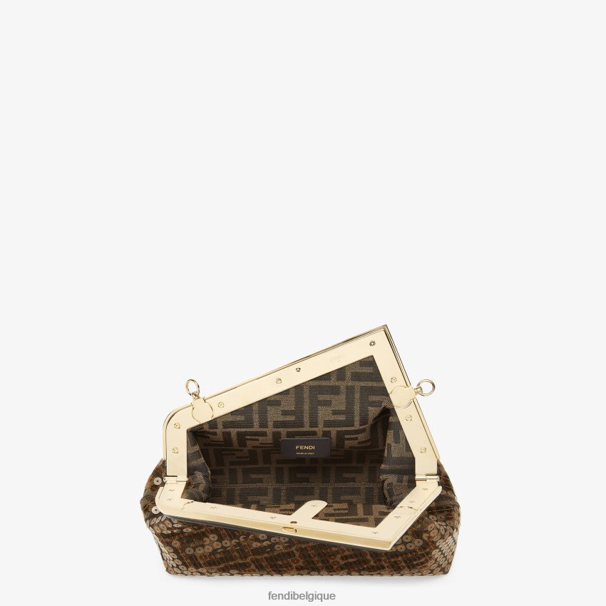 accessoires Fendi sac ff en tissu jacquard à paillettes brun femmes 8X8J2J588 Fendi Lunette De Soleil